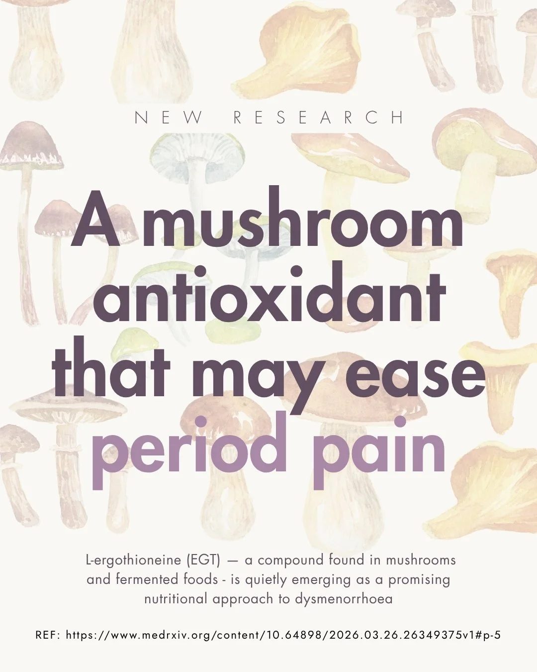 A mushroom antioxidant that may ease period pain and it works differently to ibuprofen 🍄

New research on L-ergothioneine (EGT) - a compound found in mushrooms and fermented foods - found that 120mg daily across three menstrual cycles reduced pain s