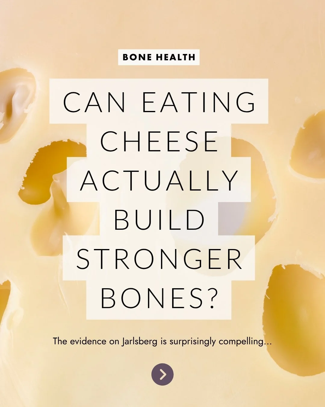 🧀 Can eating cheese actually build stronger bones? 

A 2022 RCT in BMJ Nutrition tested 57g of Jarlsberg daily vs Camembert (same fat &amp; protein, no K2) in 66 healthy women for 6 weeks.

The Jarlsberg group saw:
✅ PINP rise (bone formation marker