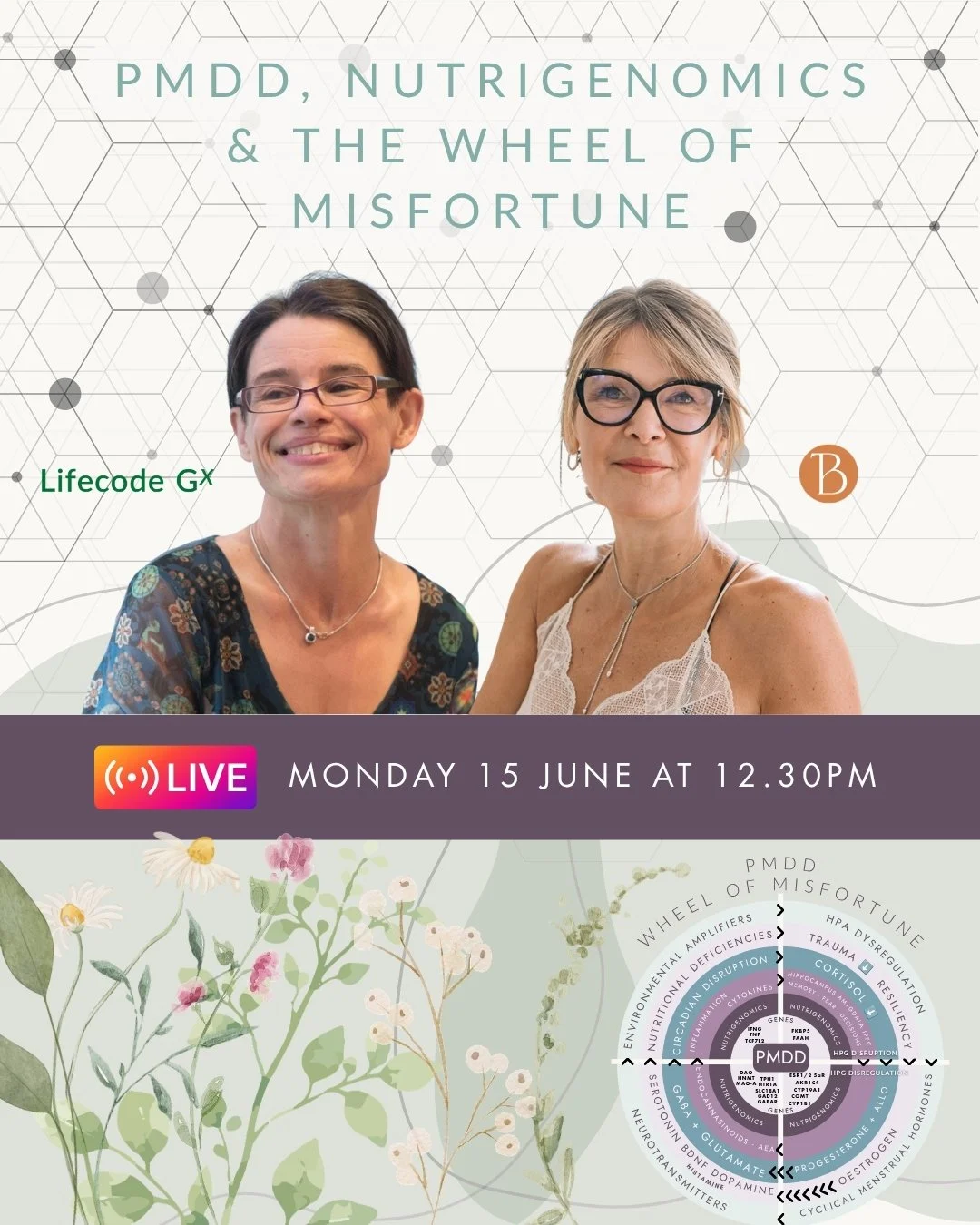 PMDD, Nutrigenomics &amp; the Wheel of Misfortune &mdash; a live conversation with Tanya Borowski &amp; Emma Beswick, Lifecode Gx

Come join us LIVE here on Instagram next week ✨ I'm sitting down with my friend and colleague Emma Beswick from @Lifeco