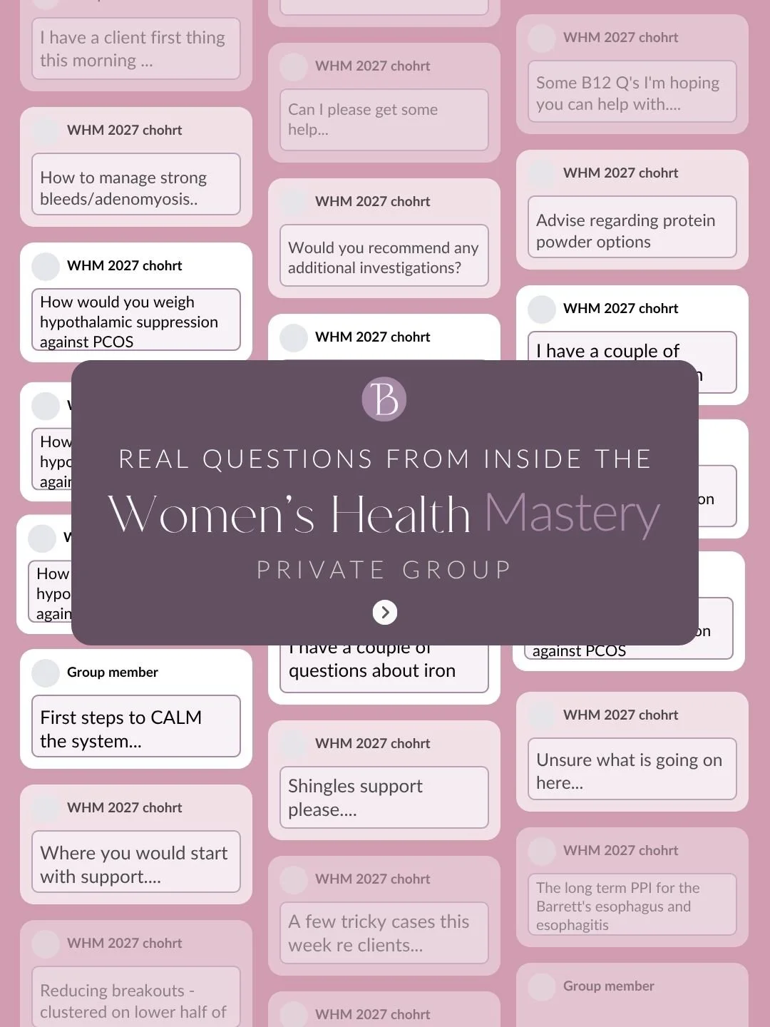 Take a sneak peek into WHM: the private Facebook community 💬

Alongside 24 three-hour deep-dive lectures across the year, one of the most valuable parts of Women&rsquo;s Health Mastery is our private Facebook group.

It&rsquo;s where you connect wit