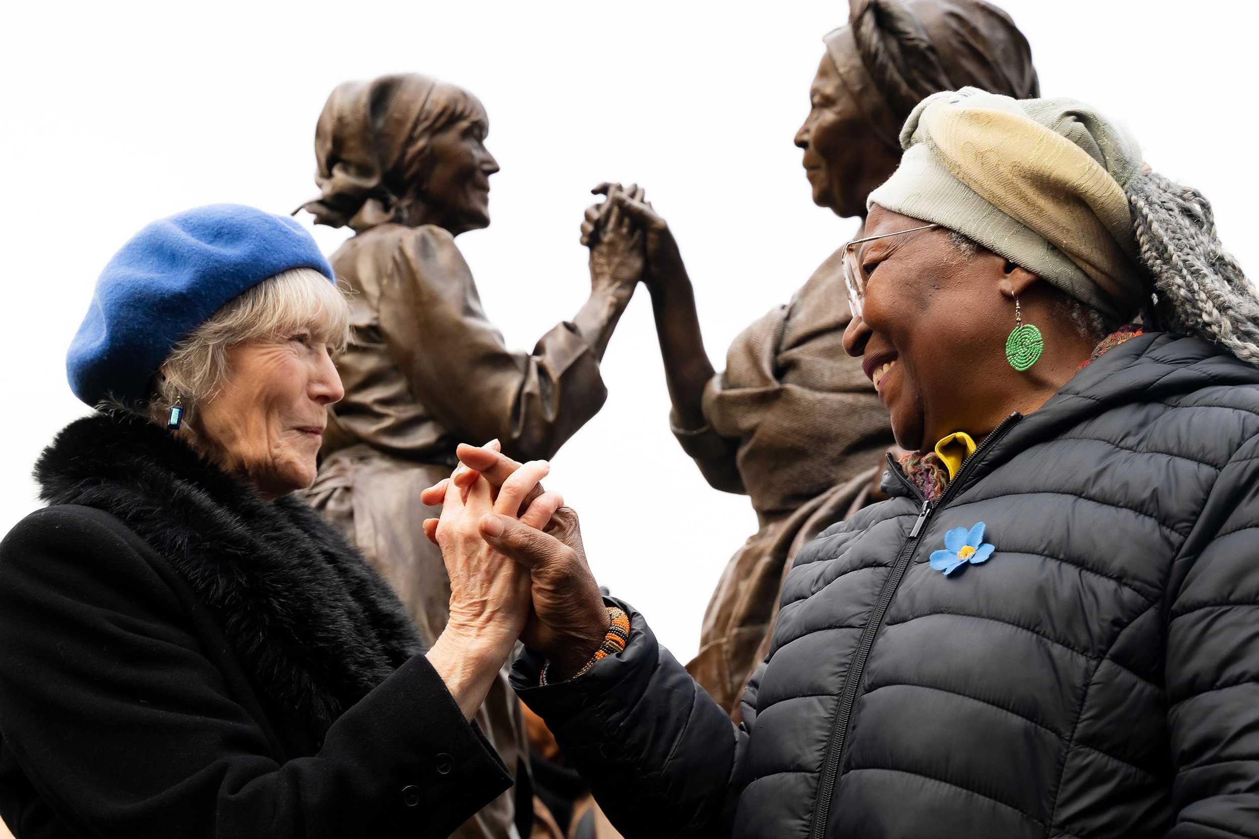 Models, Judy Robinson and Louise Garvey, with the Statue - Credit Omari Taylor