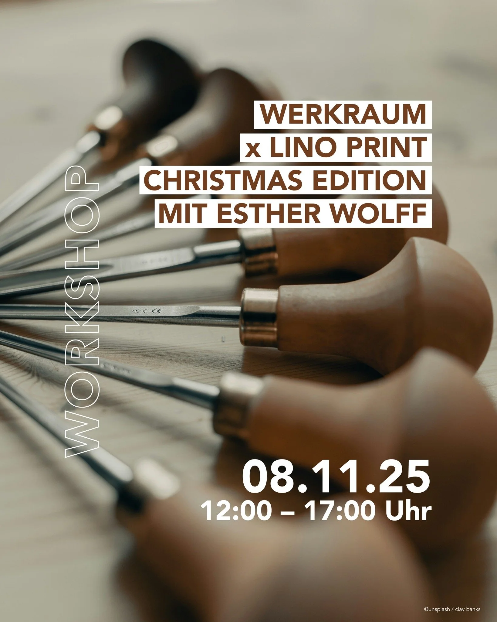 .
WERKRAUM x LINO PRINT WORKSHOP
CHRISTMAS EDITION mit Esther Wolff

Samstag, 08.11.25
12:00 &ndash; 17:00 Uhr
Kursgeb&uuml;hr: 49&euro; (Material inklusive)

Ihr Lieben, ihr habt n&auml;chste Woche Samstag noch nichts vor?
Im Linolschnittworkshop vo