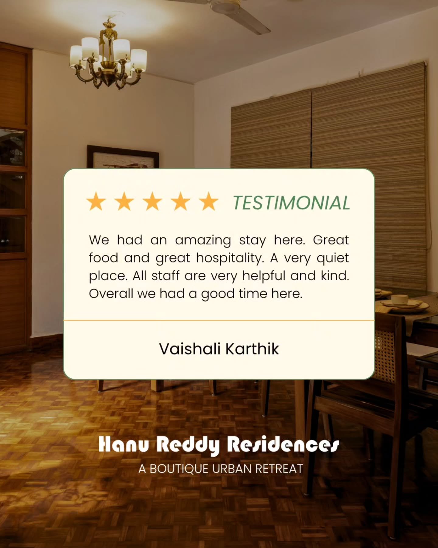 Reviews like this remind us why we do what we do. ⭐⭐⭐⭐⭐

Thank you for the kind words &mdash; we're so glad the food, the hospitality, and the calm made your stay a good one. 🤍

Looking for a stay that feels like home? Come find us.
+91 73057 35555
