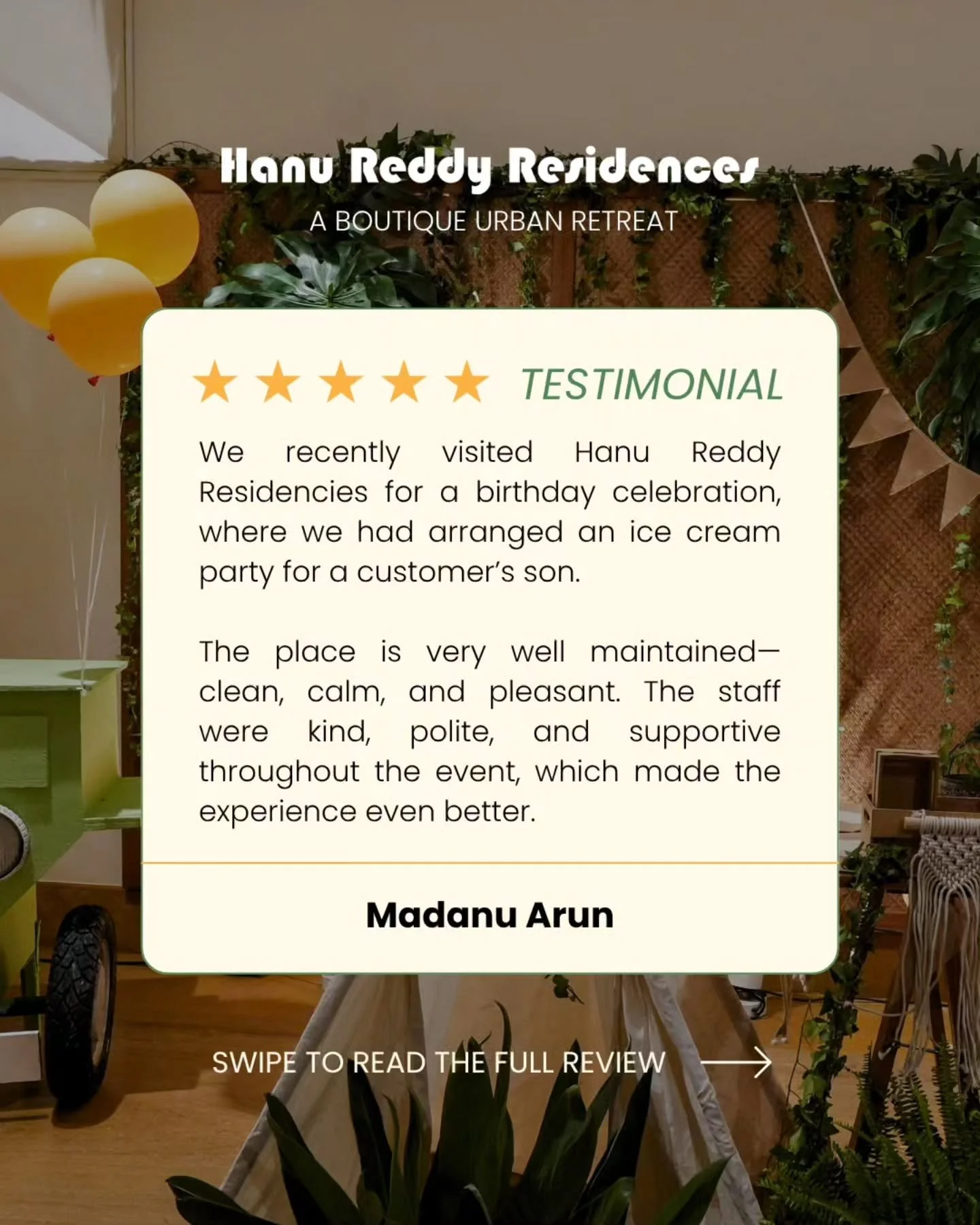 Thank you for the kind words.
Reviews like this make every detail worth it. ⭐

A well-maintained space, a kind and supportive team, and a celebration that came together just right. This is exactly the kind of experience we love being part of.

Whethe