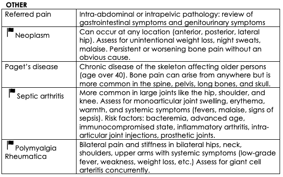Differential diagnoses for hip pain in adults