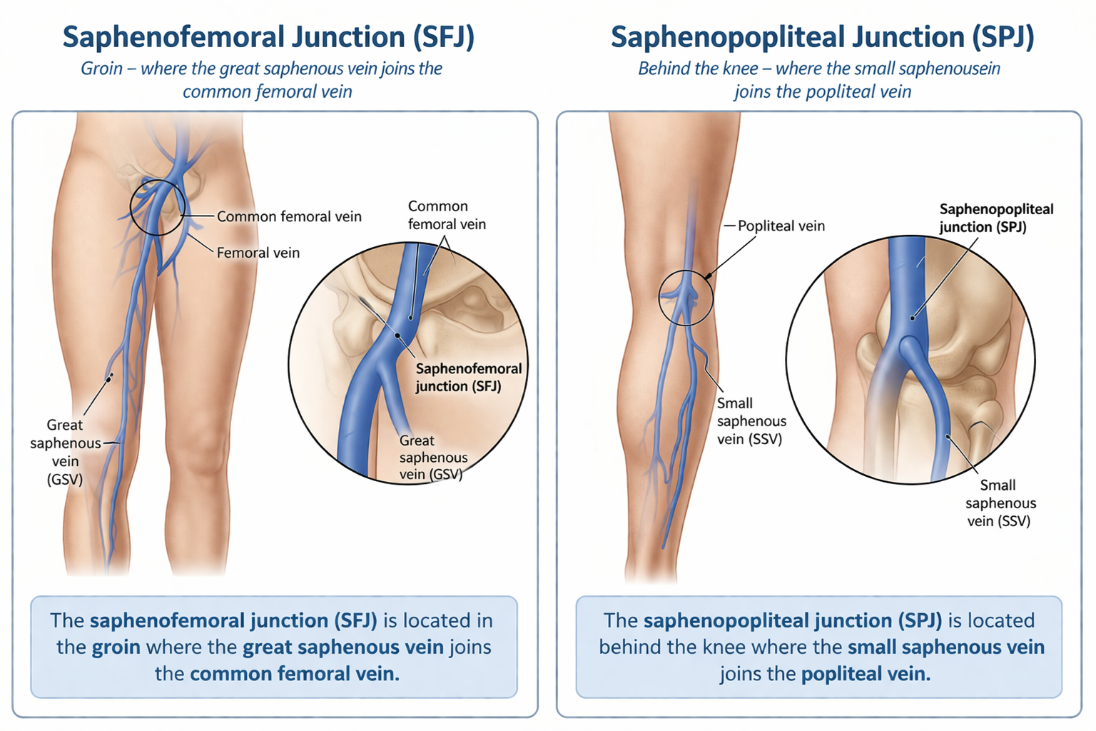 image of the saphenofemoral junction and the saphenopopliteal junction