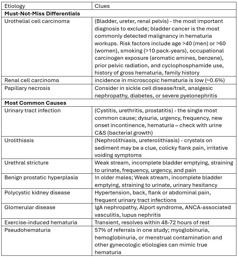 differential diagnoses for microscopic hematuria