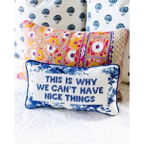 I say this all the time - blue and white motif immortalized on a pillow?  Yes, please.