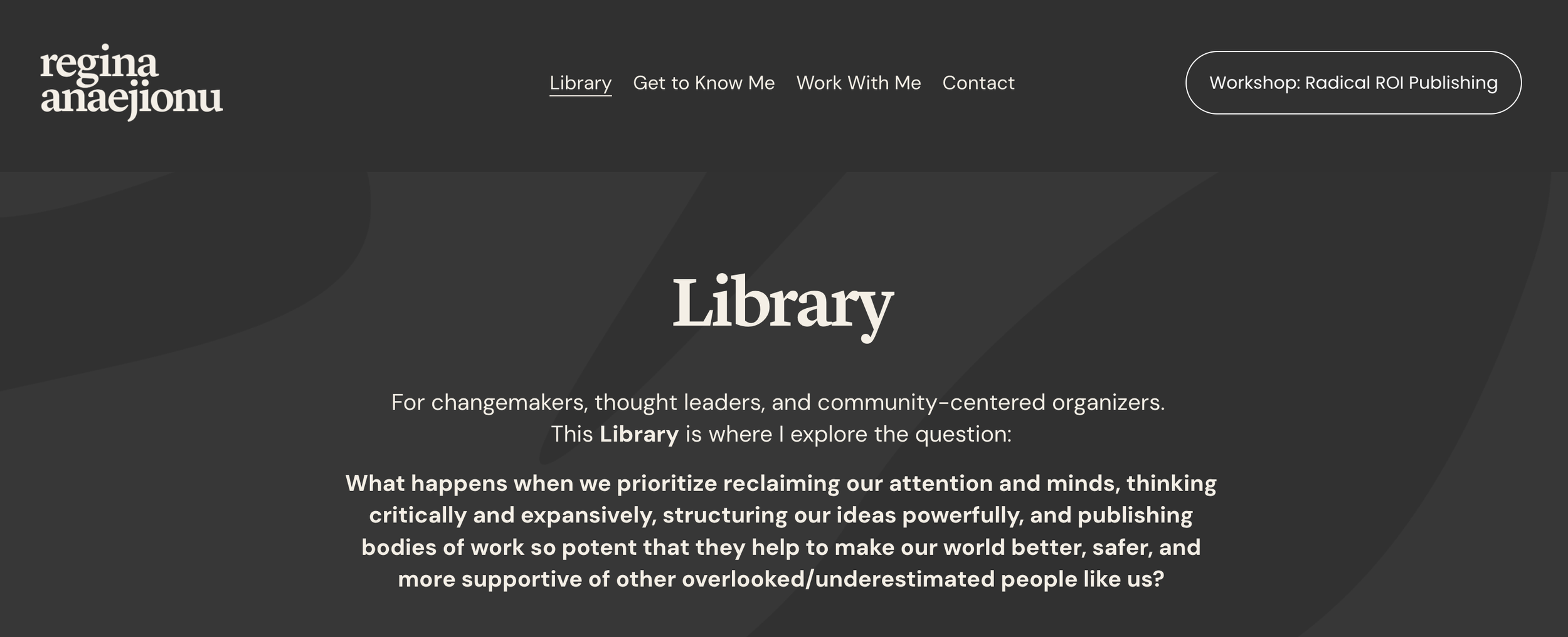 Screenshot of the "Library" page on this byRegina[dot]com website