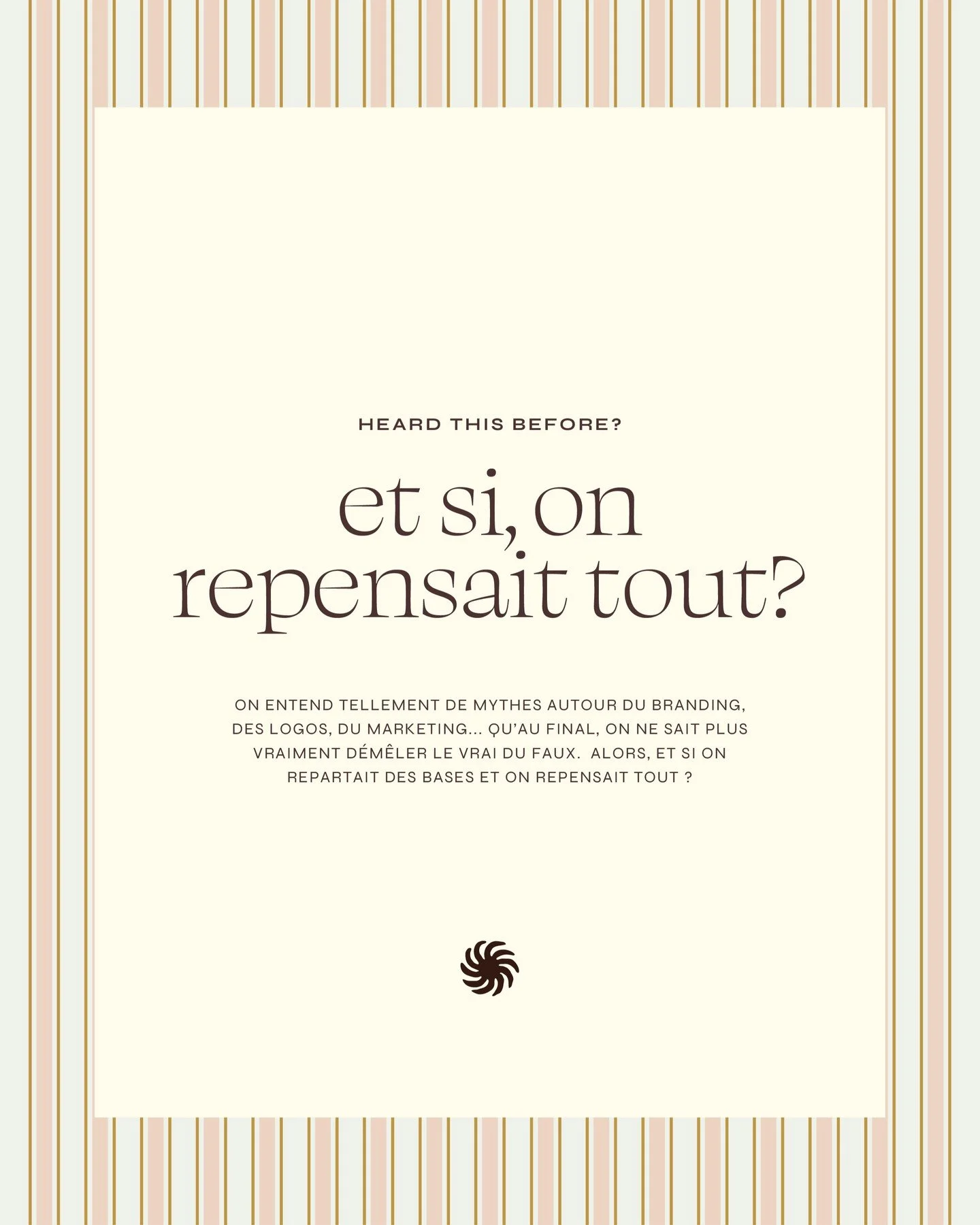 et si on repensait tout ? 

&quot;le branding c'est la cr&eacute;ation d'un logo impactant&quot;

&quot;un logo noir fait toujours premium&quot; 
 
autour du branding, on entend beaucoup de choses mais alors qu'est ce qu'on en pense vraiment ? 

et t