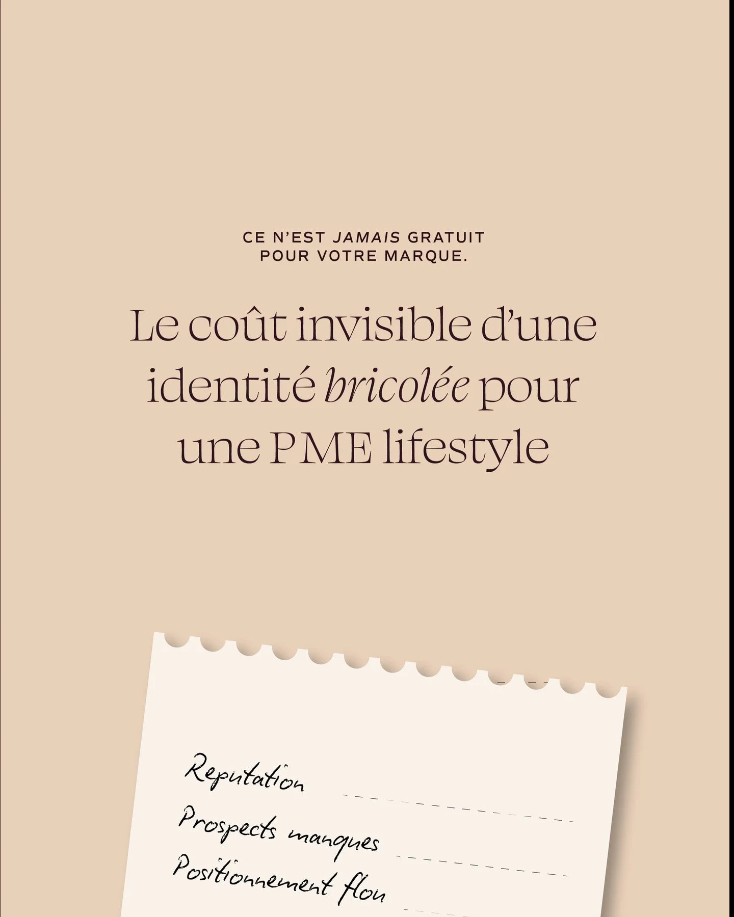 Une image bricol&eacute;e 

Une marque peut fonctionner&hellip;
en reposant sur des bases bricol&eacute;es.

Jusqu'&agrave; atteindre un certain plafond.

Au d&eacute;but, &ccedil;a ne se voit pas vraiment.

Les ventes arrivent.
Les clients appr&eacu