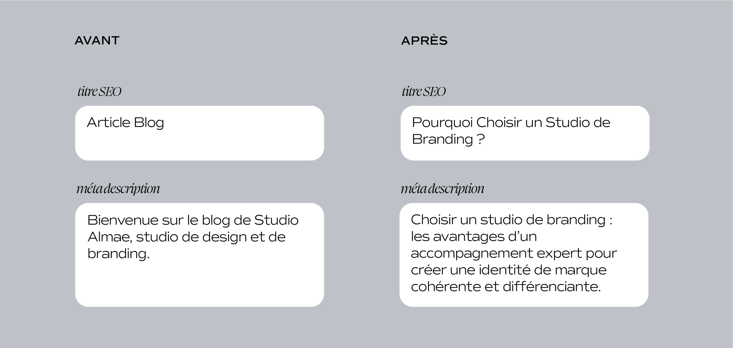 avant après pour montrer la stratégie SEO de studio almae