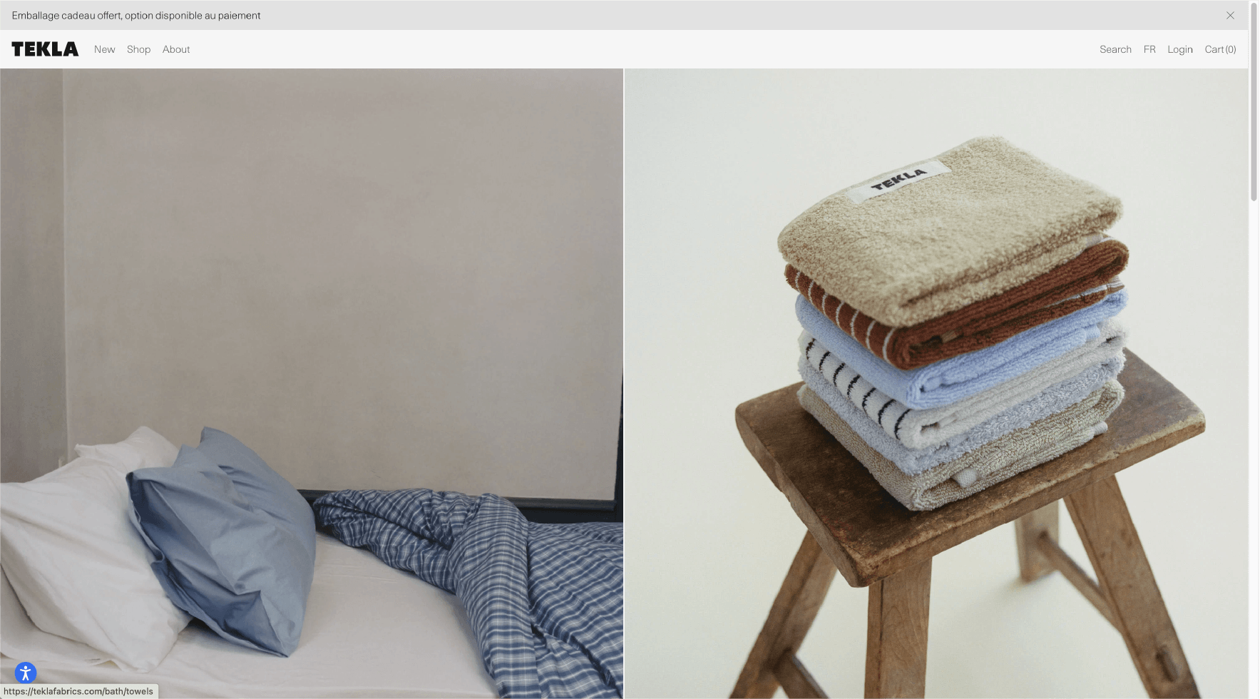 site internet de tekla, marque lifestyle spécialisé dans le slow living et le textile maison