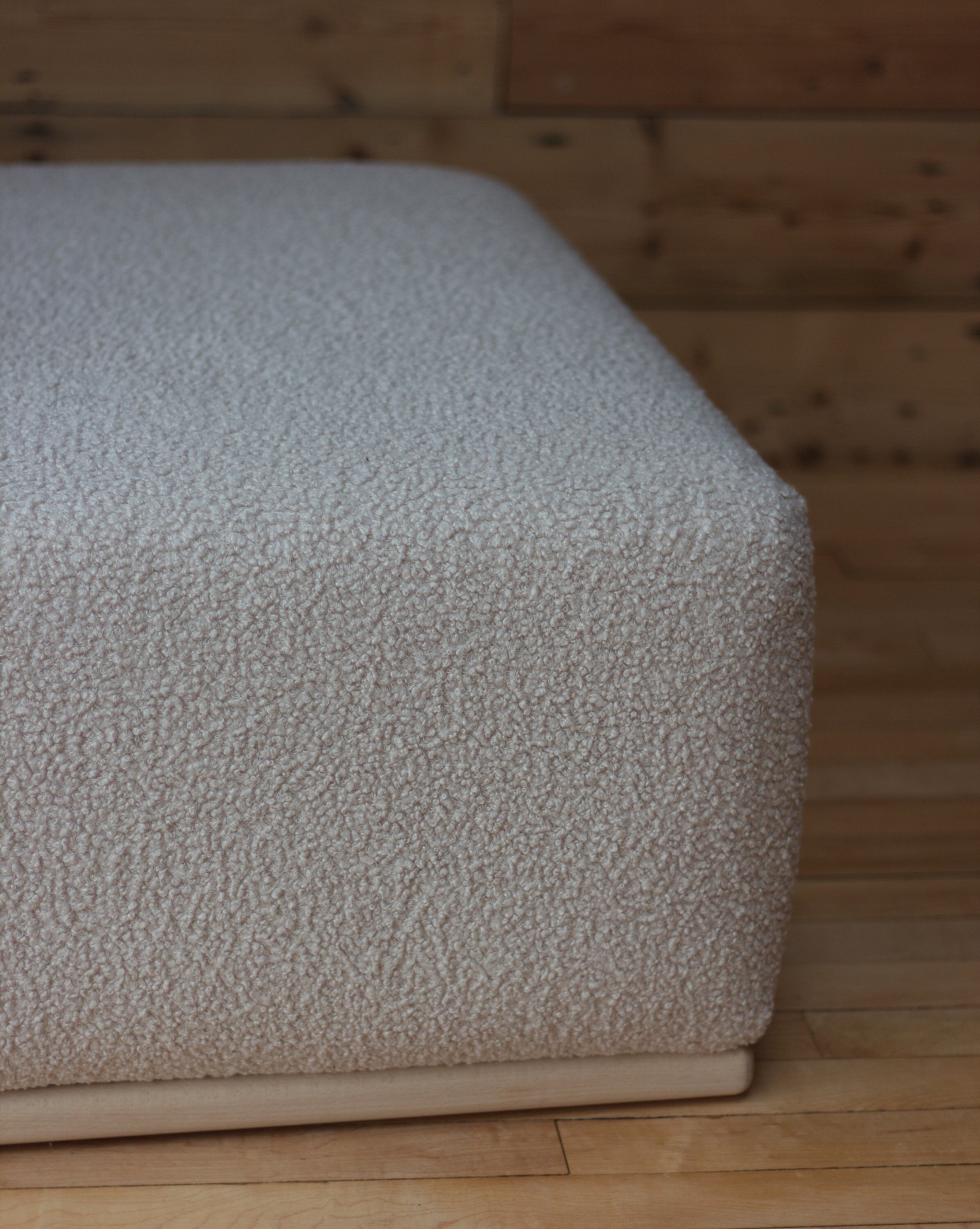 Square Footstool Upholstered in Boucle Fabric