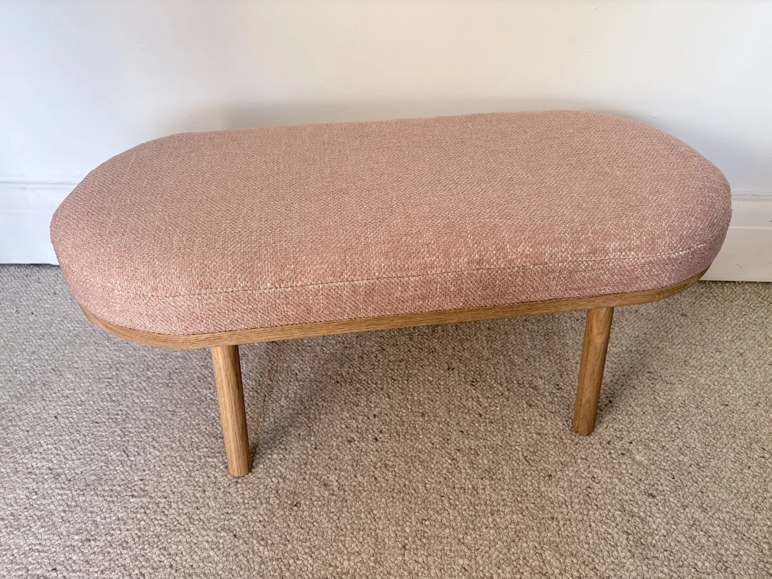 Rounded End Bench Upholstered Touche Boucle