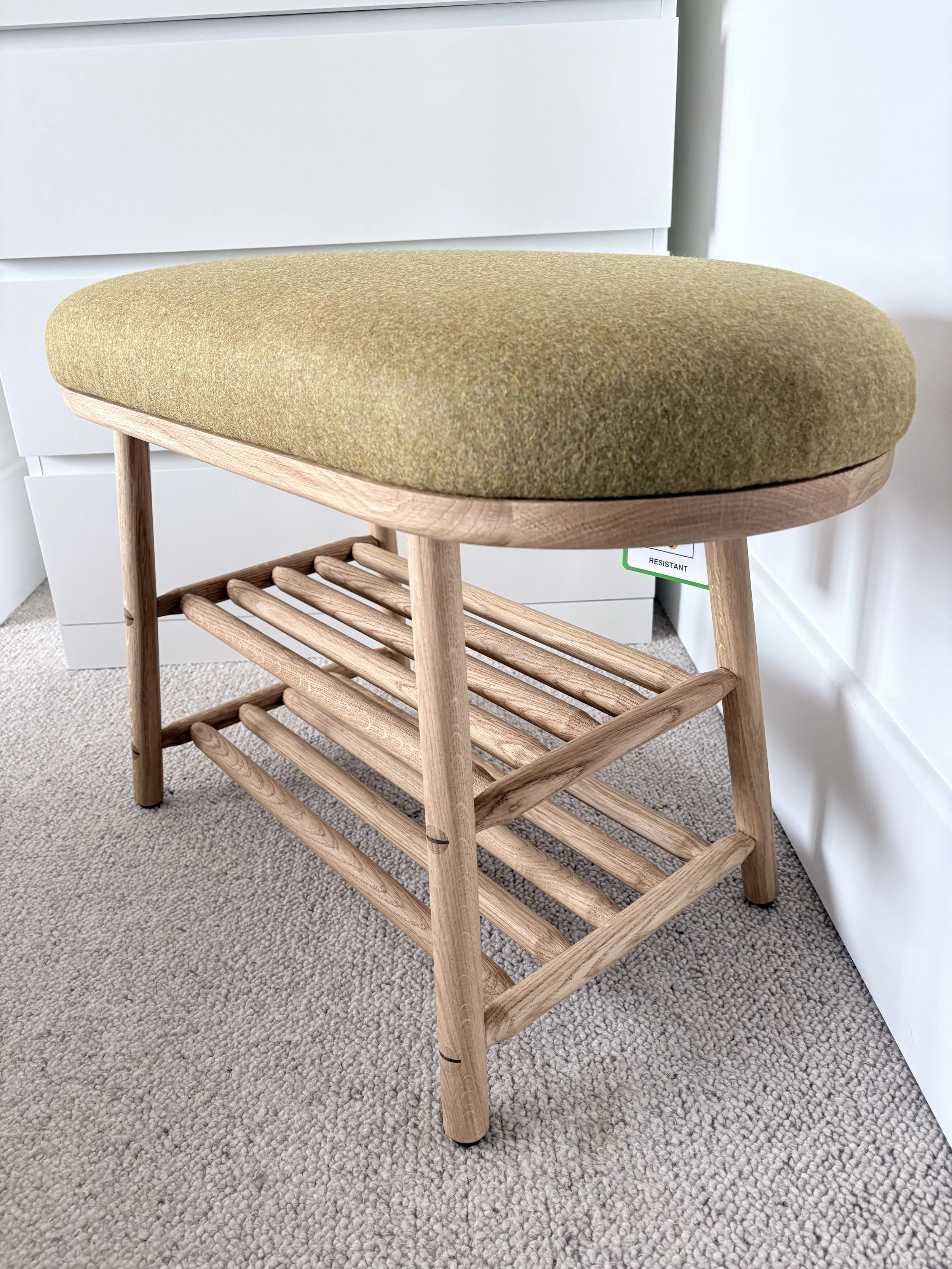 oak shoe storage bench with cushion