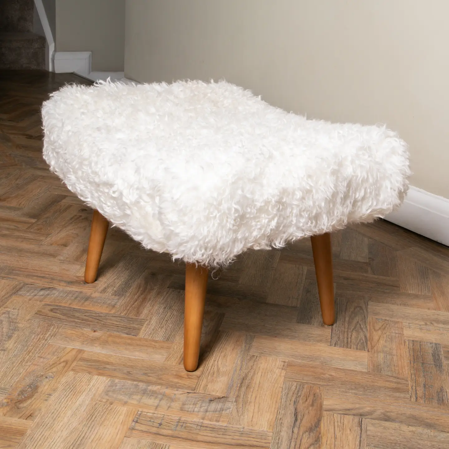 White Sheepskin Footstool