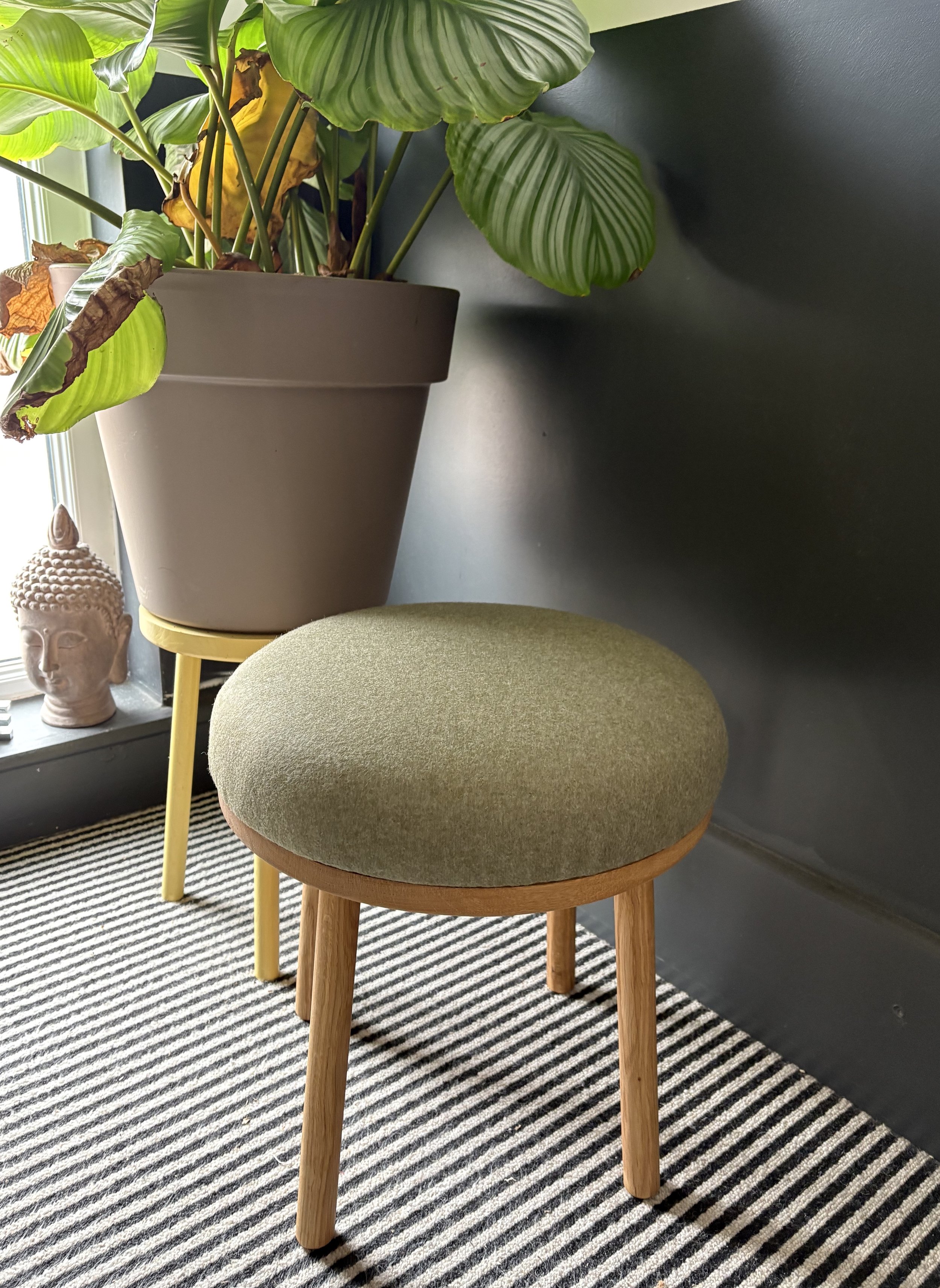 Round Wool and Oak Footstool