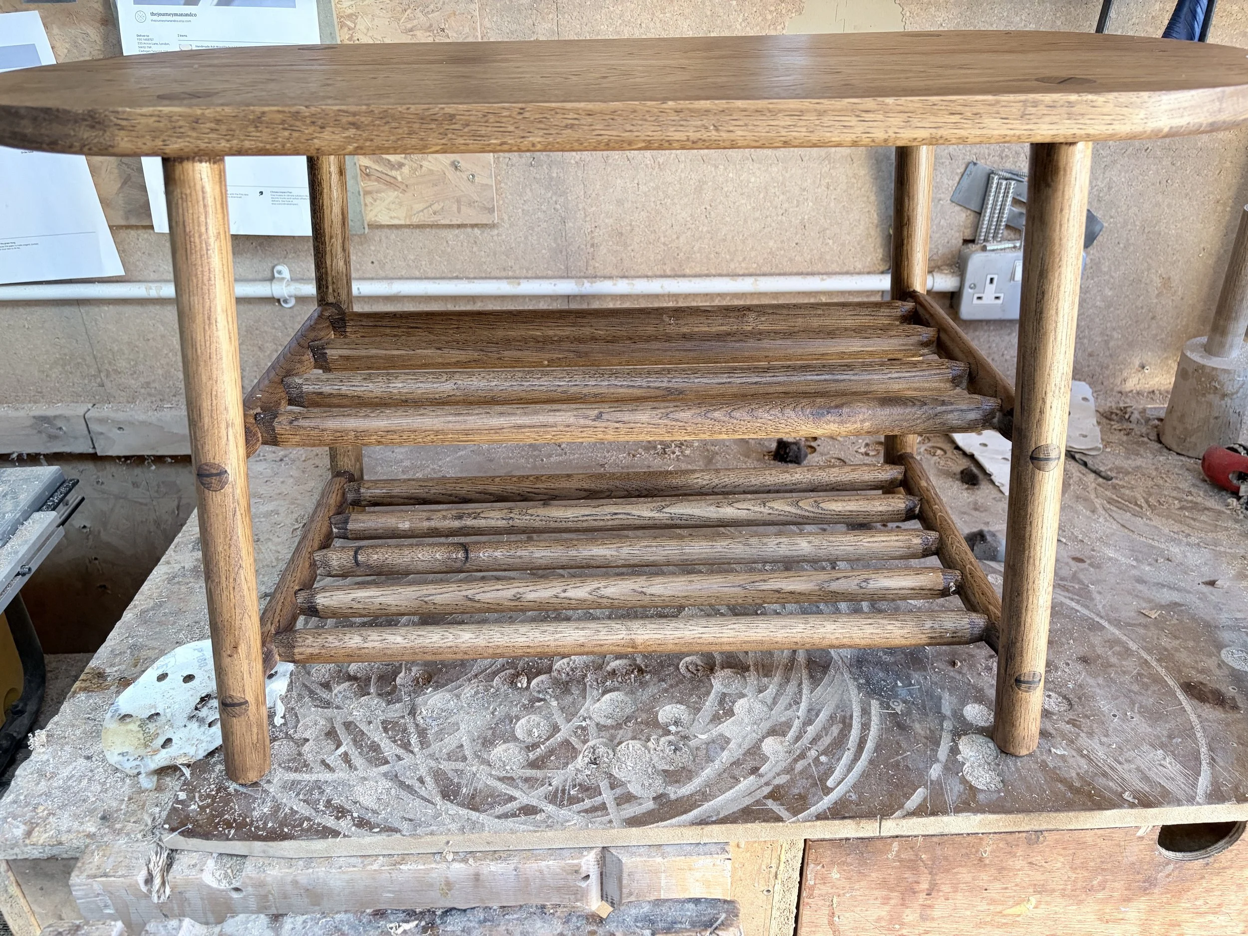 oak bench with shoe storage