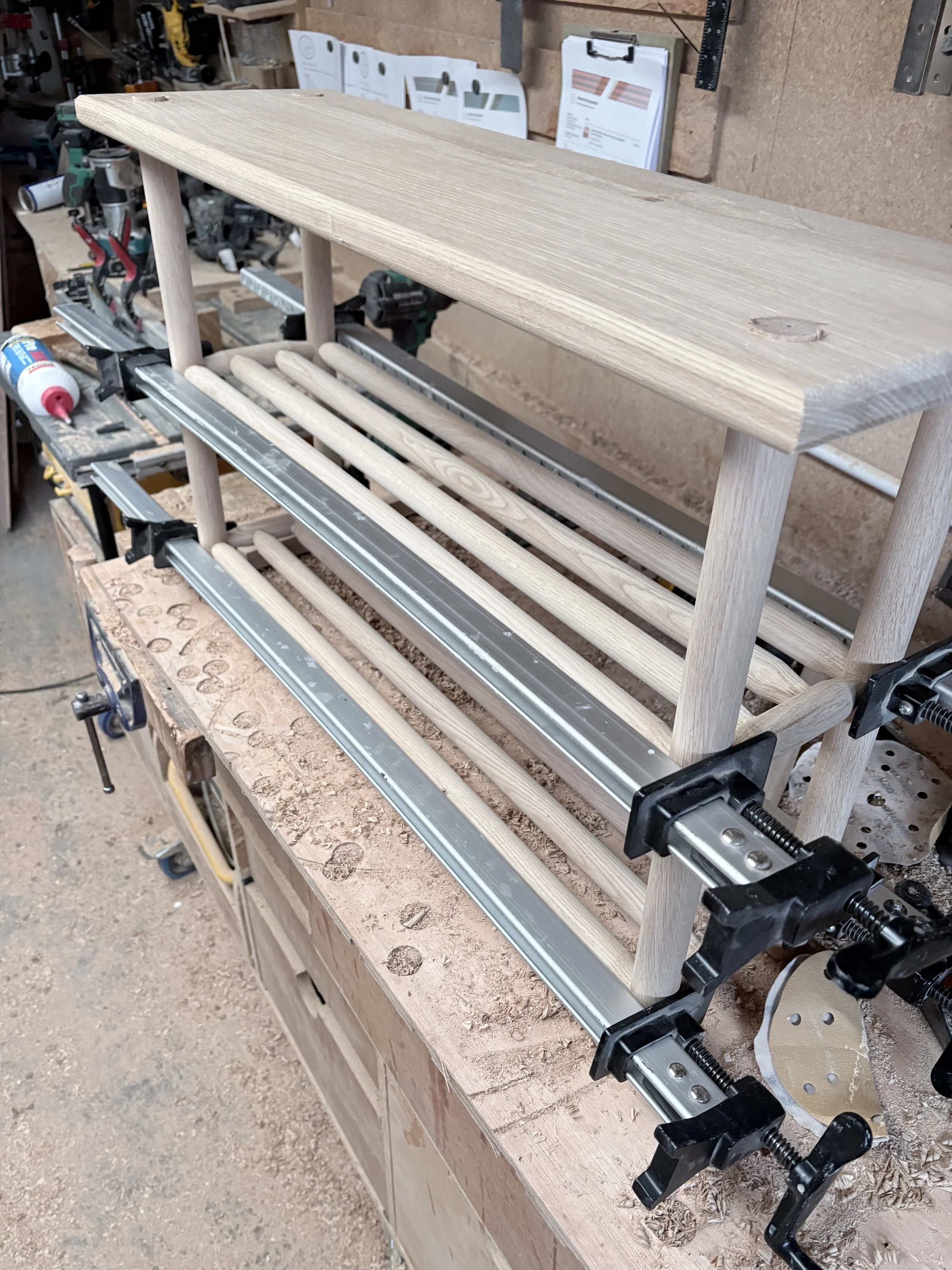 long bench with shoe storage underneath