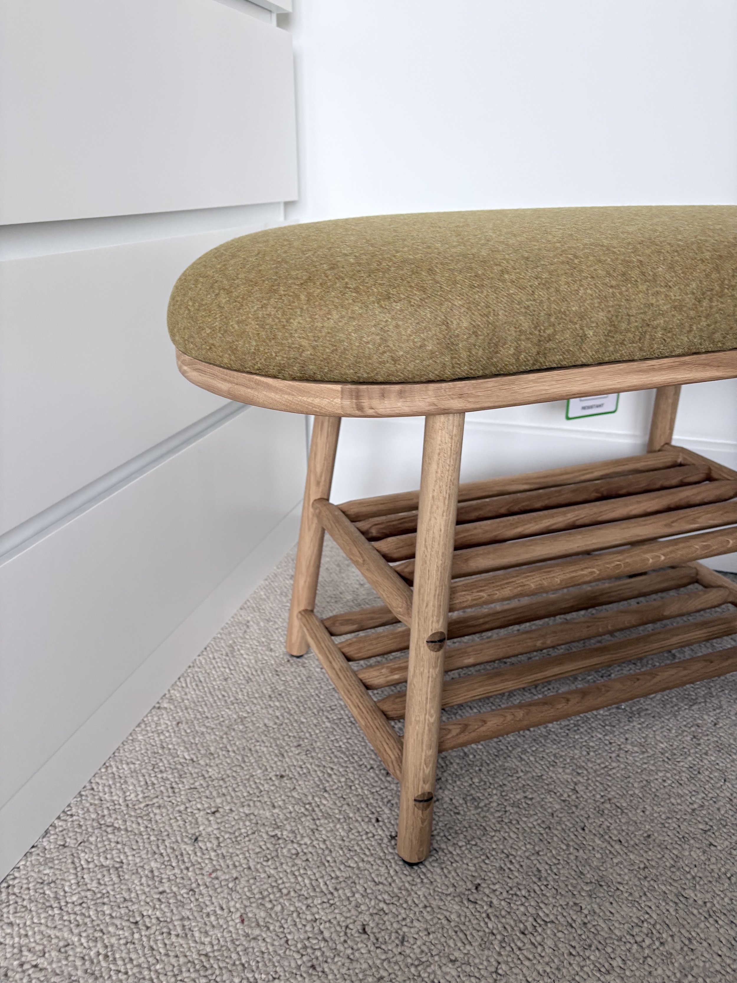wooden bench indoor with storage