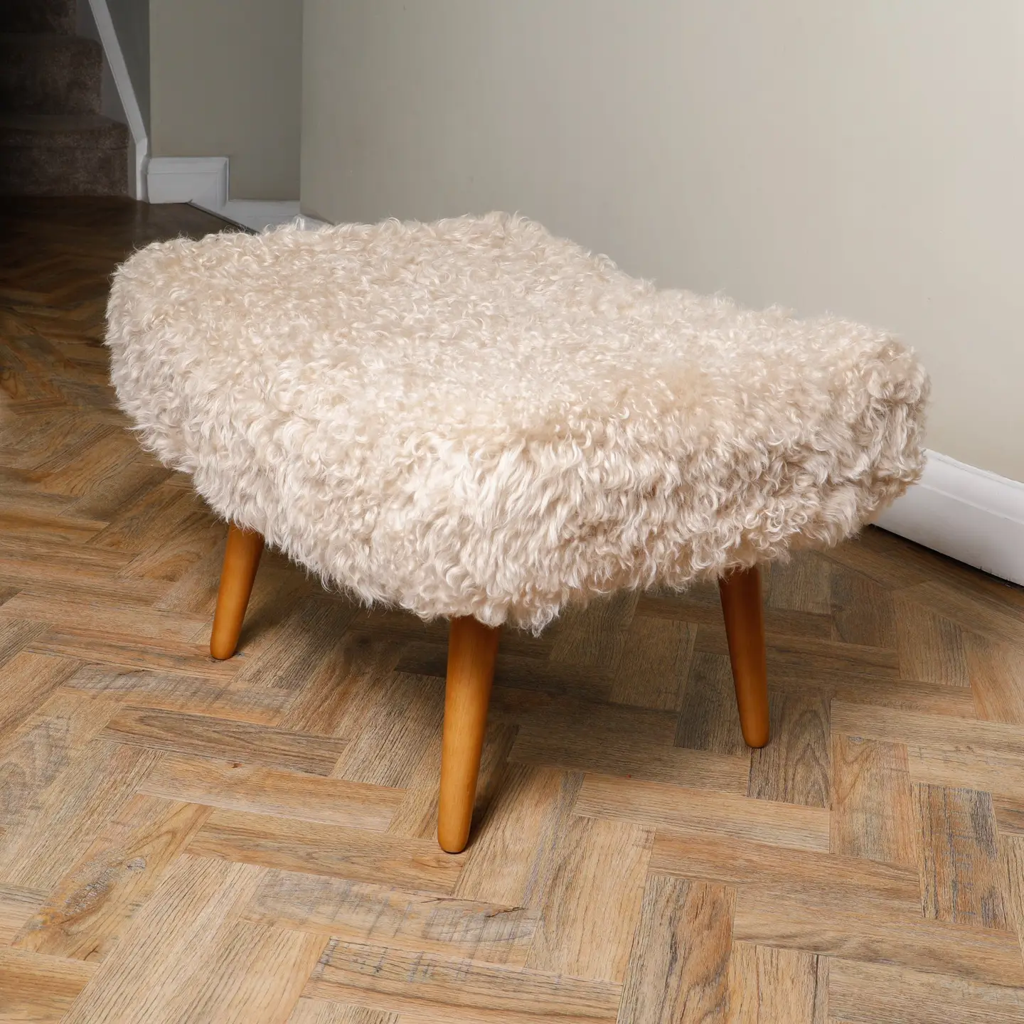 Beige Sheepskin Footstool