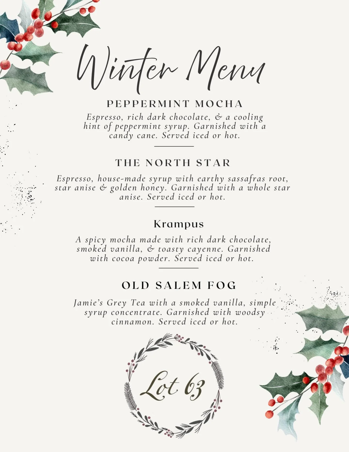Christmas Time is here Winston-Salem &amp; so is our Winter Menu! Come by &amp; kick off the most wonderful time of the year with any of our delicious winter specials. ❄️🎄