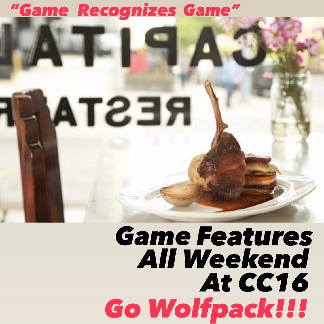 Game on and good luck to #wolfpackbasketball CC16 will be serving up the game on our end&hellip;venison chops and English style game pie for dinner this weekend.

#ncstate 
#raleigh 
#downtownraleigh 
#accbasketball 
#ncaabasketball