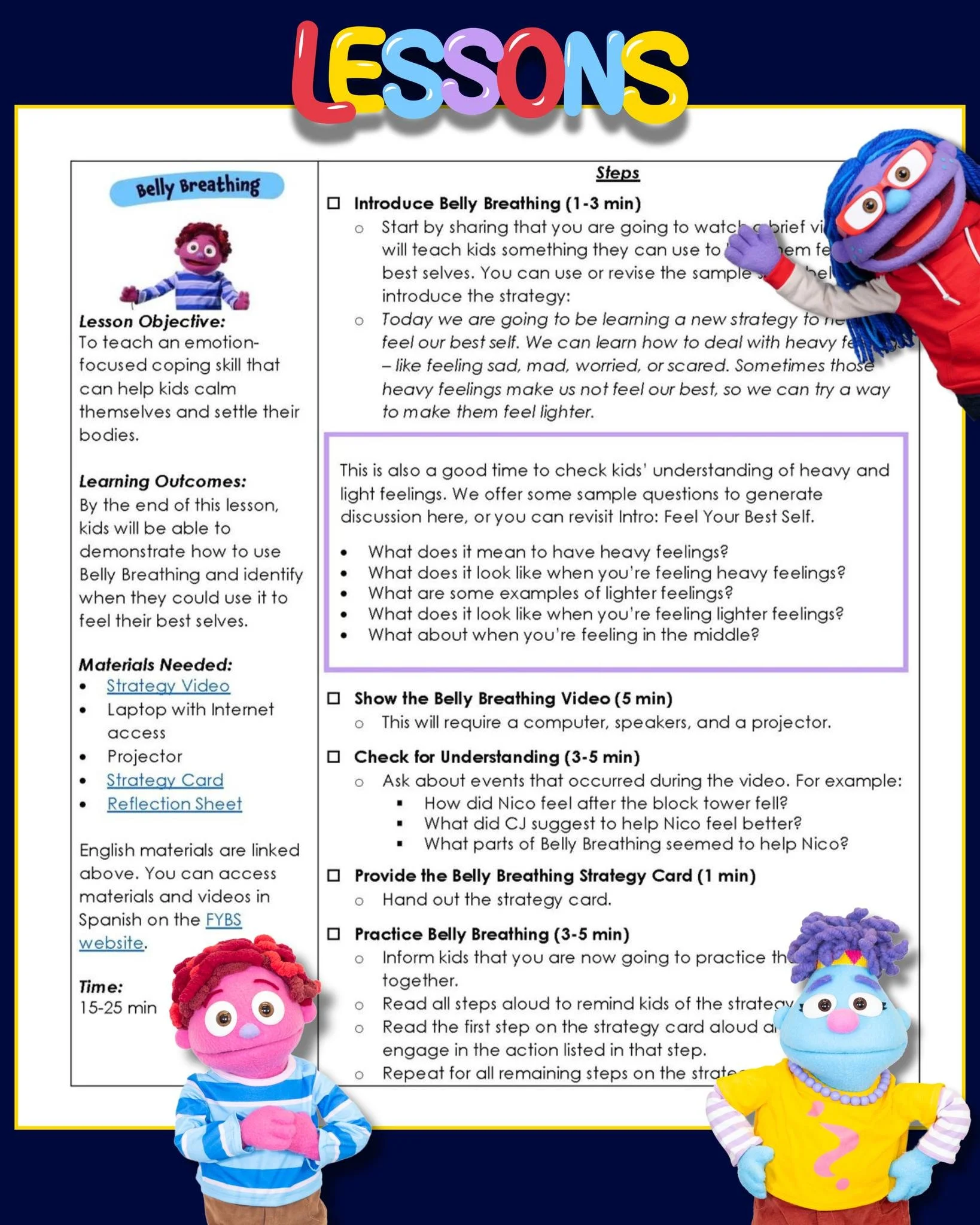 ✨ Did you know? ✨

Feel Your Best Self offers FREE resources &mdash; including full lesson plans &mdash; for each of the 12 emotion-coping strategies! 

Check it out and bring a little extra calm and confidence to your classroom, home, or community!
