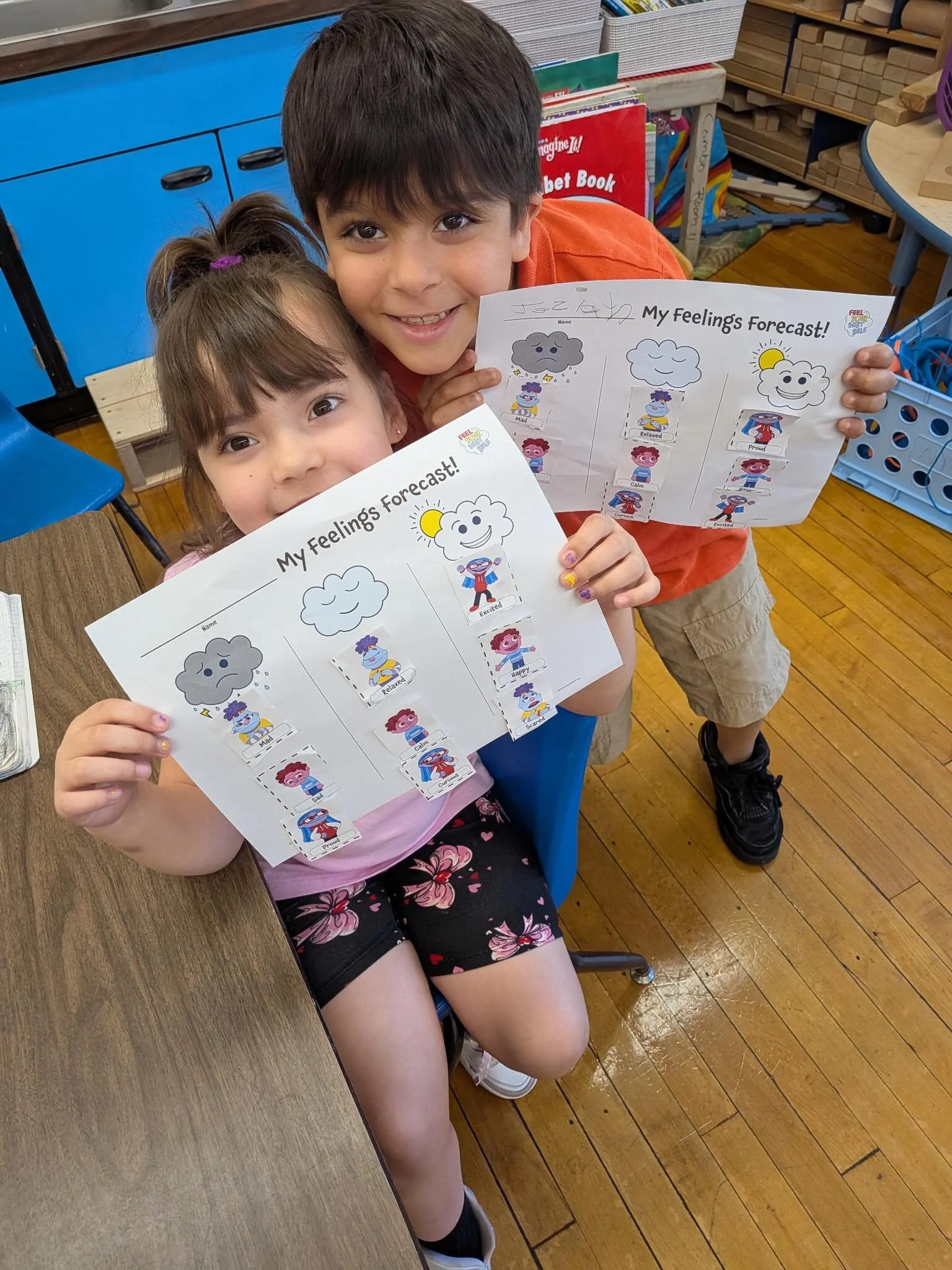 These kindergarteners are trying out our new My Feelings Forecast activity. We love when classrooms share their amazing work with us! #sel #feelingsmatter #teachertips #feelyourbestself