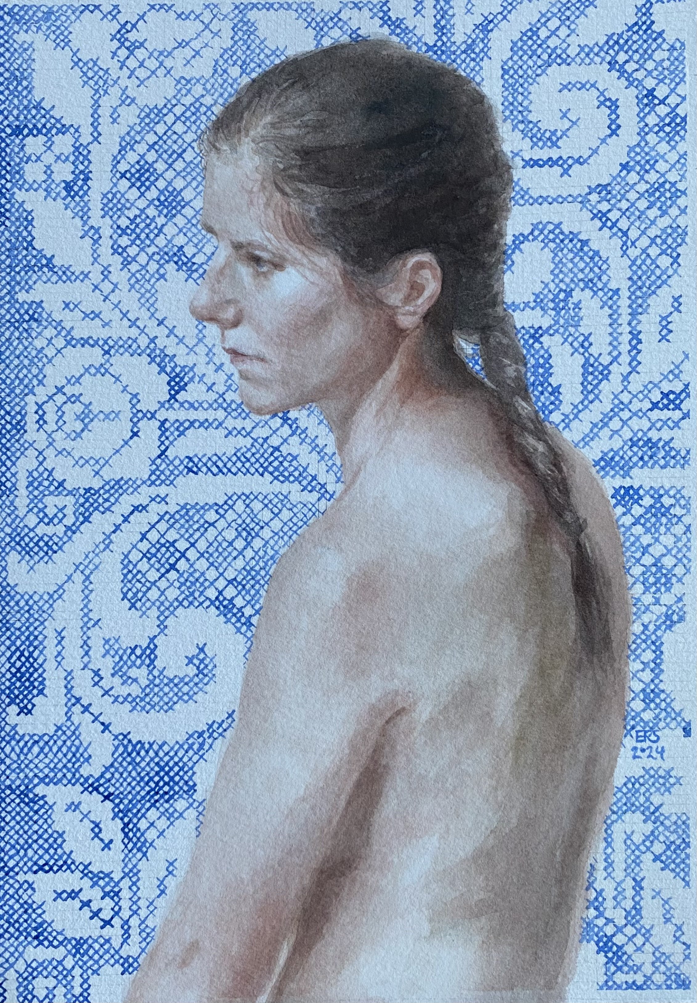 Blue Lace, framed  approx. 40x30cm, $400