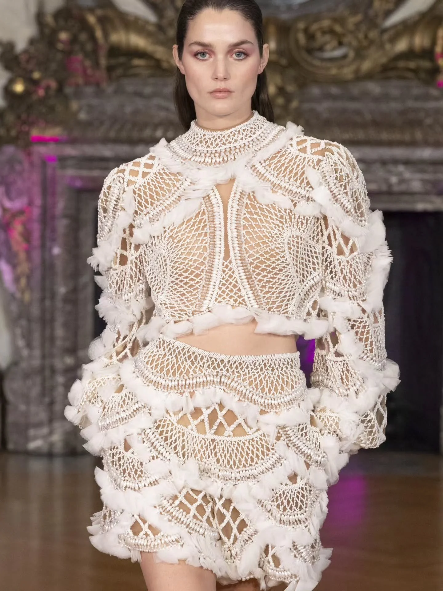 Hand beaded patterns 💕💕 This two piece set is hand beaded rge perfection💕💕 #EseAzenabor #ShortsSet #2piece #runway #Fall2026