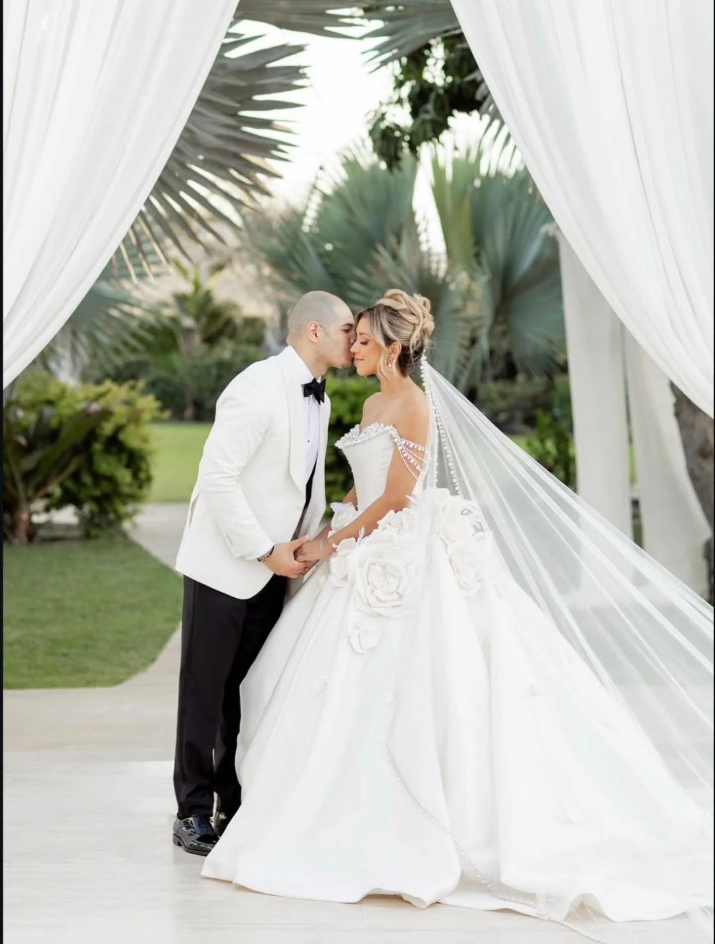 Absolutely beautiful 💕💕💕 Our beautiful bride @krisv8 in @eseazenabor #Style9004 ballgown for her wedding day💕 Congratulations again you two💕💕 #EseAzenabor #EseAzenaborBride #ballgown #Destinationwedding