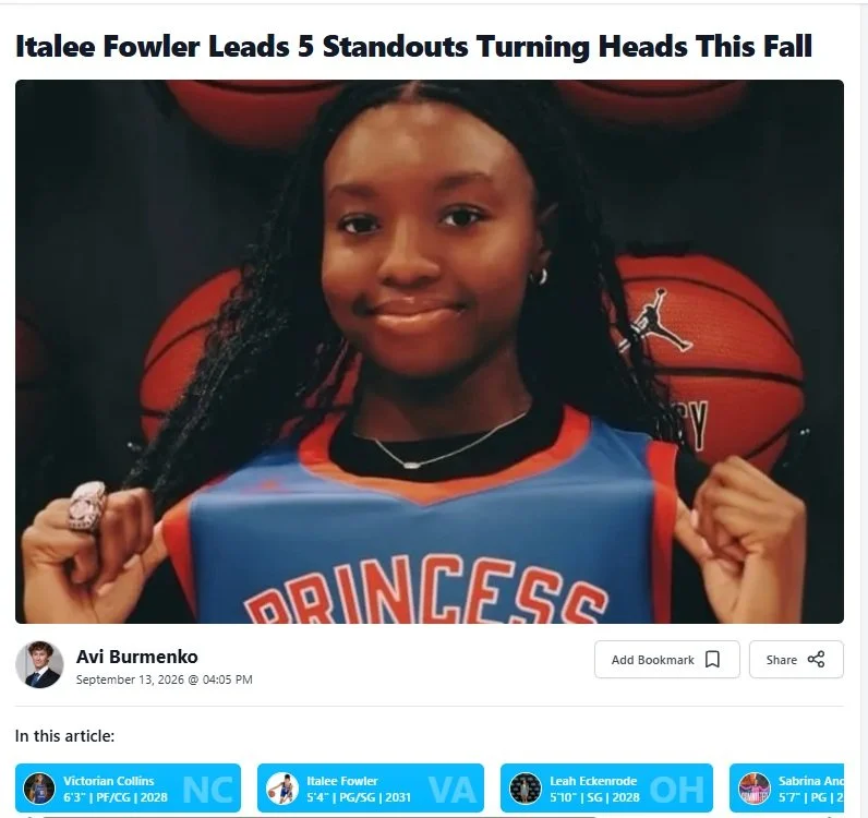 I think it's pretty phenomenal that Italee Fowler's @ityy_baller2031 name is listed in the title of this article that includes the #6 player in the country as well as a University of Virginia Commit and two other players with D1 offers! 
 
I will say