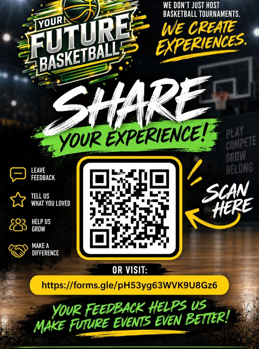 🏀 WE WANT TO HEAR FROM YOU!

Over the years, thousands of players, parents, coaches, and teams have walked through the doors at YFB events and every one of you has helped shape what Your Future Basketball has become.

Now we want to hear about YOUR 