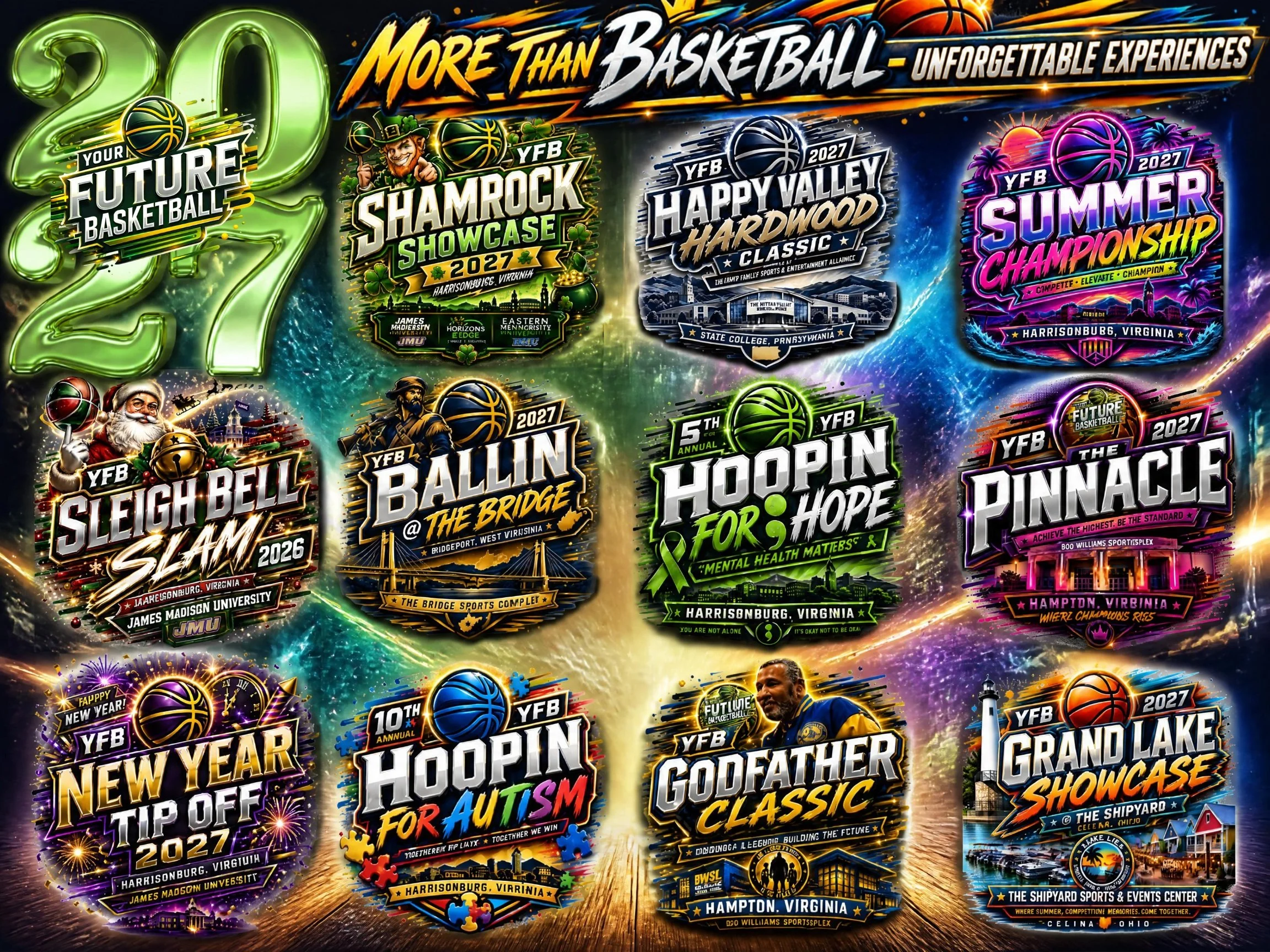 📅2027 IS GOING TO BE CRAZY!!😱

🏀MORE THAN BASKETBALL...UNFORGETTABLE EXPERIENCES!!❤️

👀December 19, 2026 - YFB Sleigh Bell Slam (James Madison University - Harrisonburg, VA📍)

👀January 9, 2027 - YFB New Year Tip Off (James Madison University - 