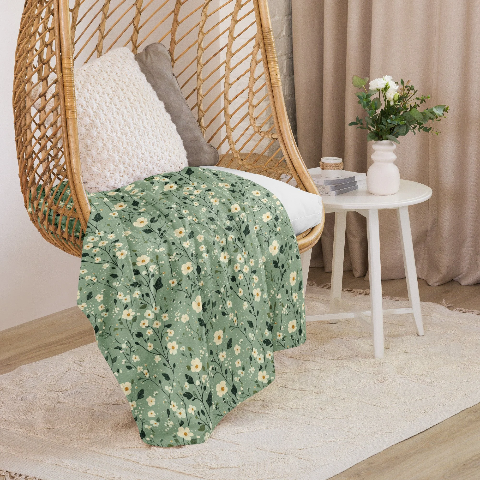 Green Floral Sherpa blanket