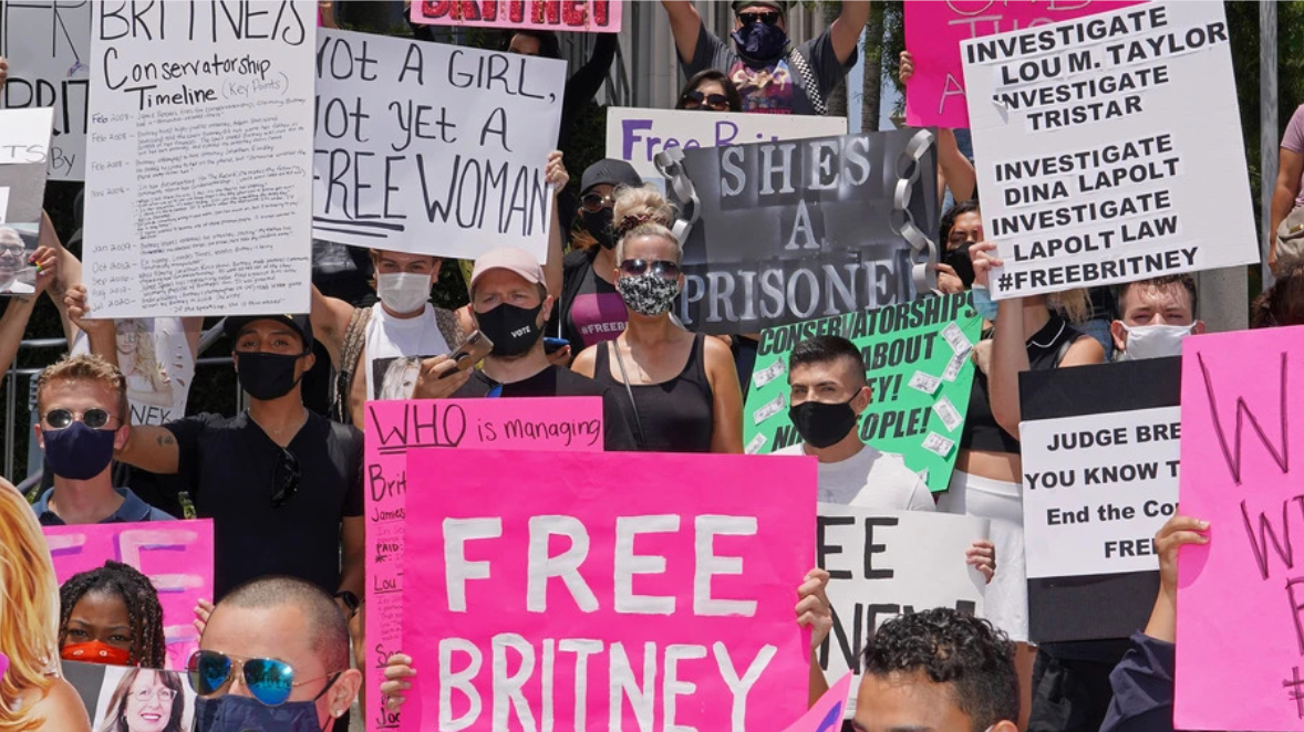 signs by protestors during the #FreeBritney movement