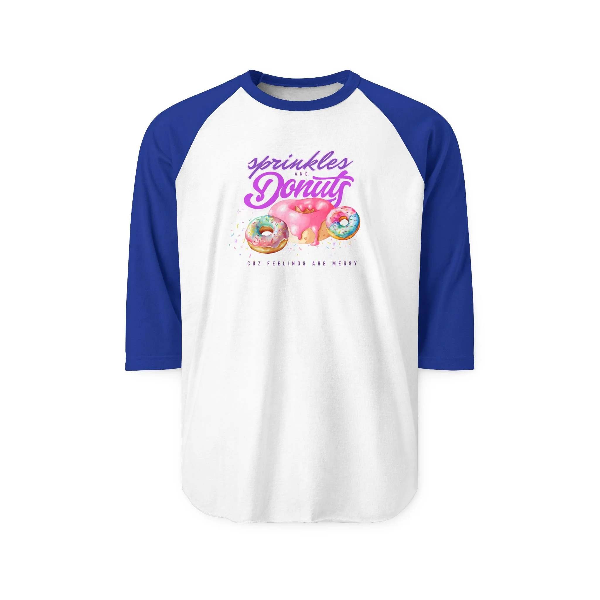 Sprinkles Donut Raglan Shirt — Colorful Donut Bakery Graphic 3/4 Sleeve