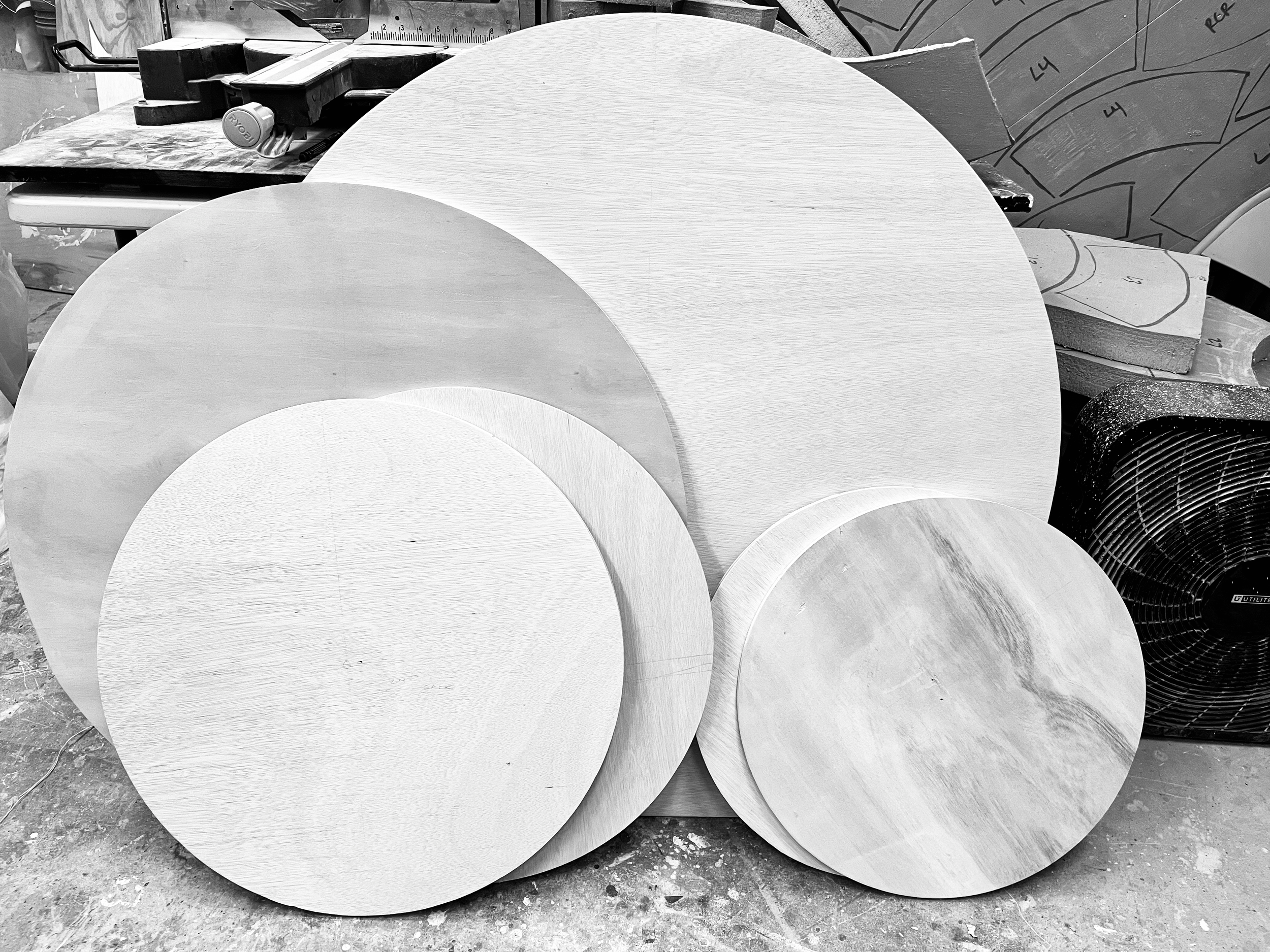 Plywood bases for cake stand and cakes