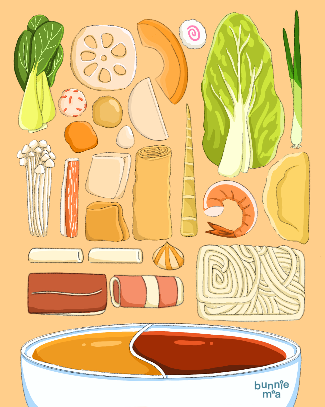 Hot Pot Ingredients Illustration