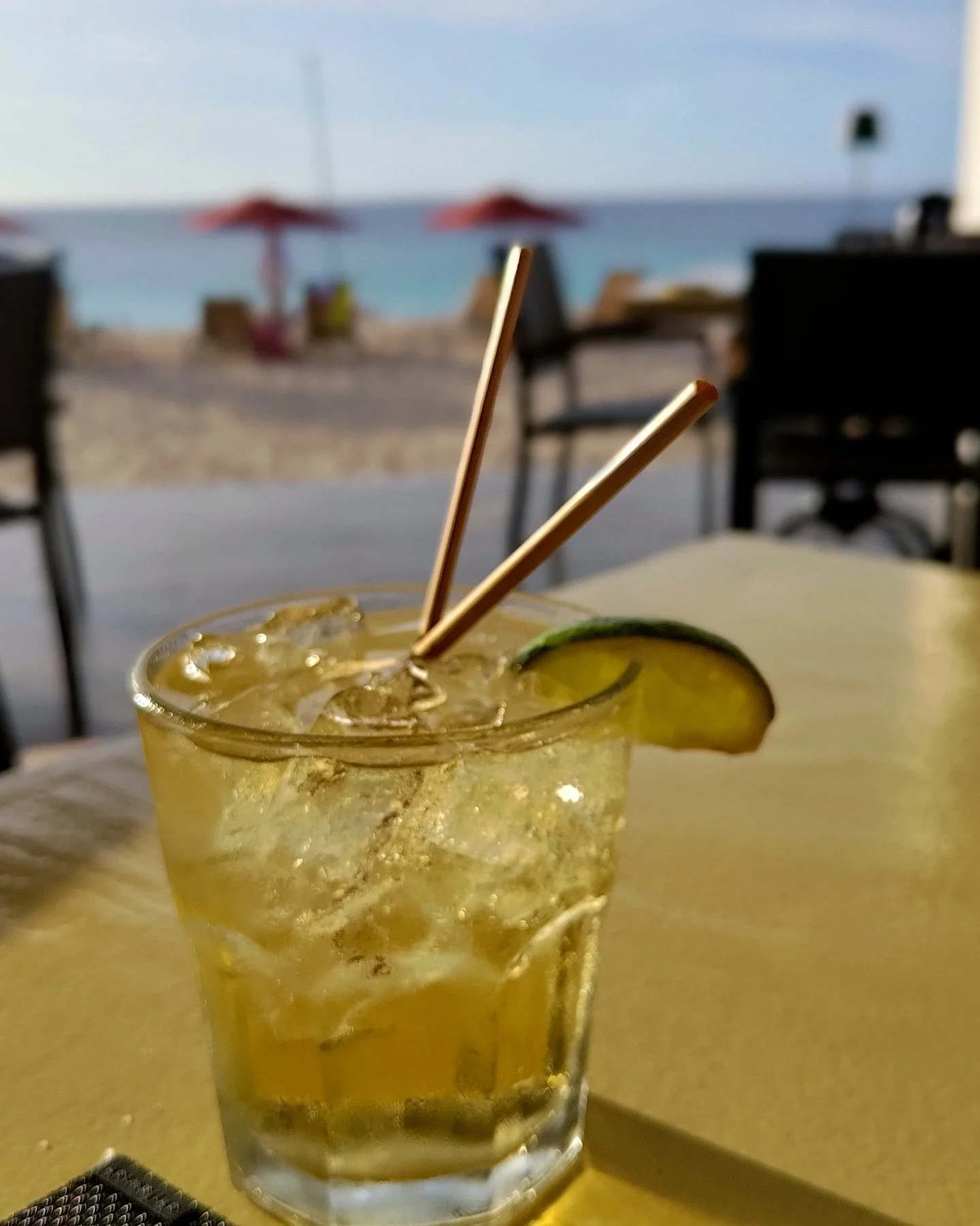 A refreshing rum ginger at Straw Hat Restaurant