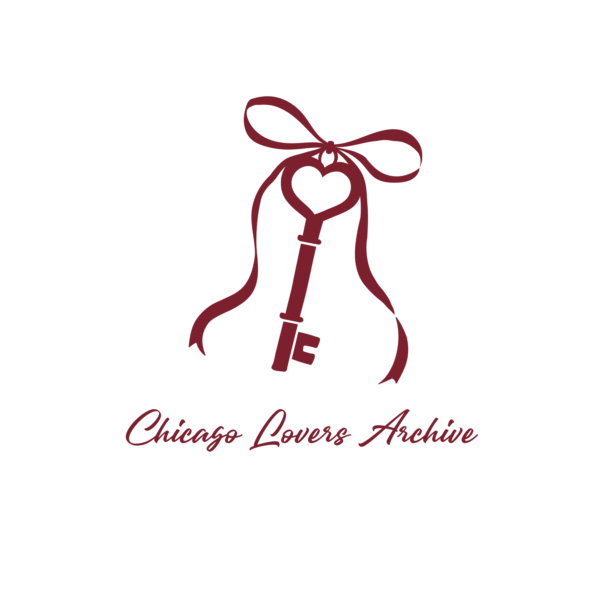 Design featuring a heart with a ribbon and a key, and the text "Chicago Lovers Archive" underneath.