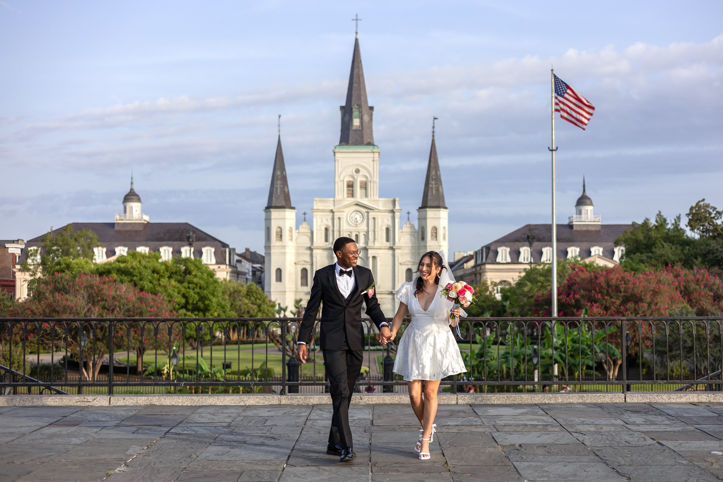 Outdoor wedding ceremony in front of St. Louis Cathedral in New Orleans