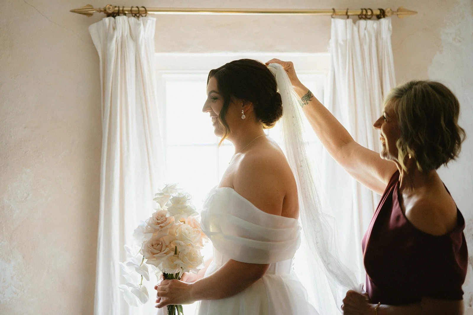 A bespoke heirloom wedding veil for Danielle. Using the embroidery from her mother's veil and adding a modern touch.