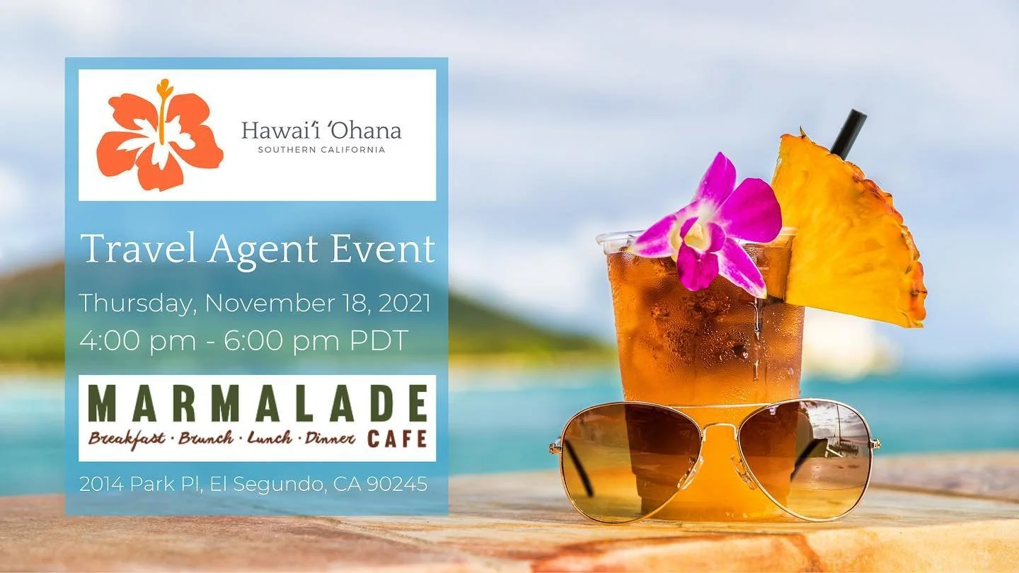 Aloha Kakou,
We&rsquo;re welcoming approximately 50 of the top travel advisors in LA to join us for a fun Pau Hana event in El Segundo on Thursday, November 18th. Full details and rsvp link on our FB page (see most recent post). Come join us!