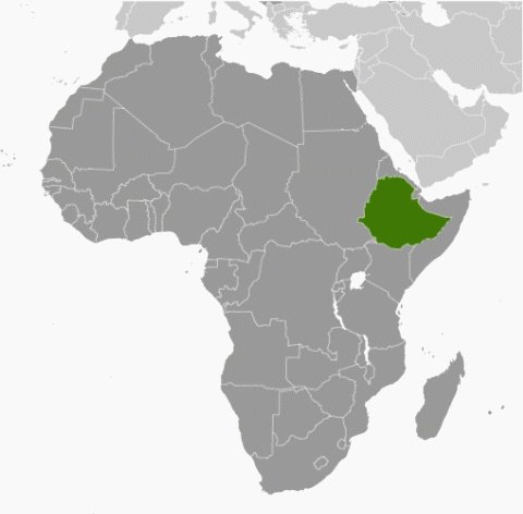 Map of Africa with Ethiopia highlighted in green.