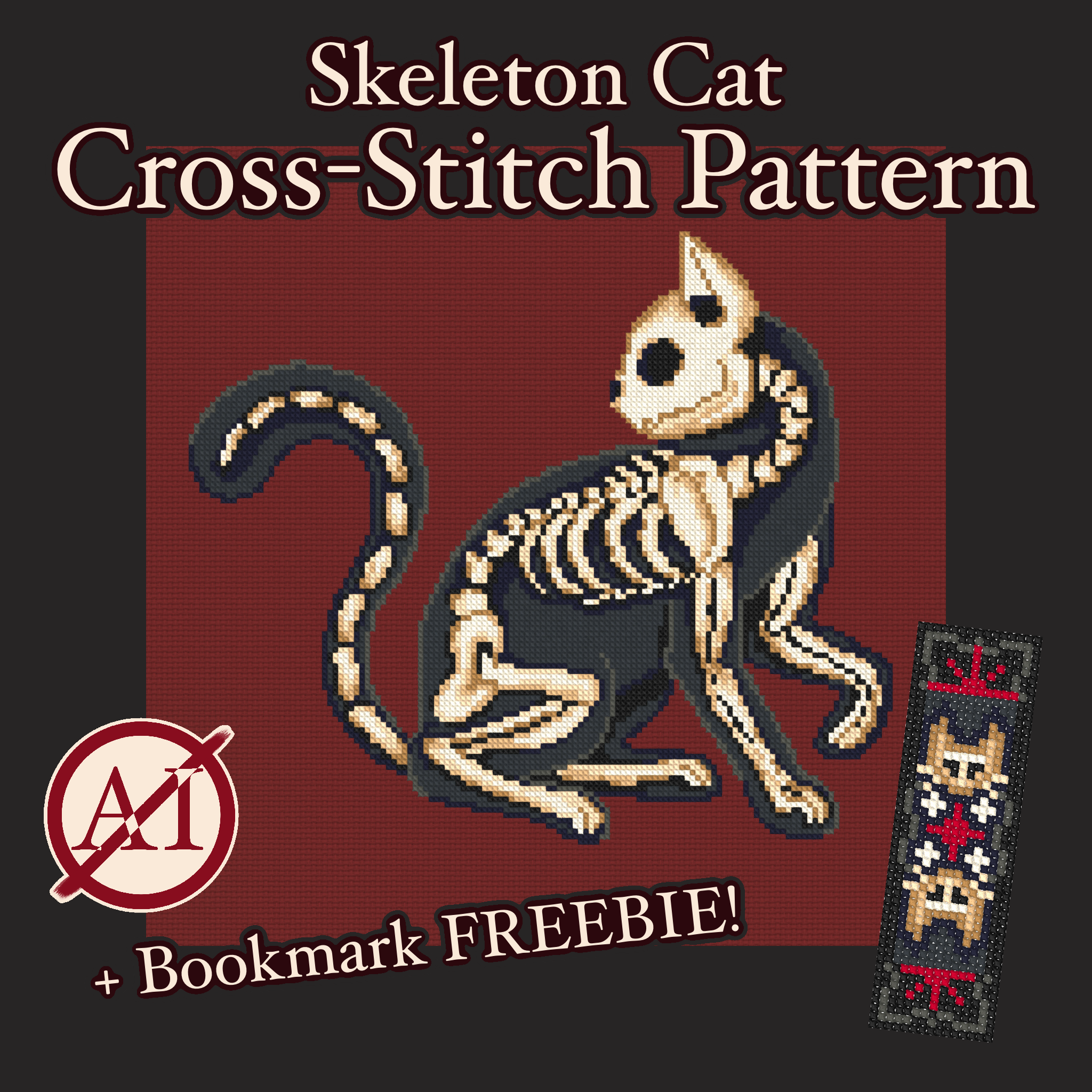 Skeleton Cat Cross Stitch Pattern (digital download)