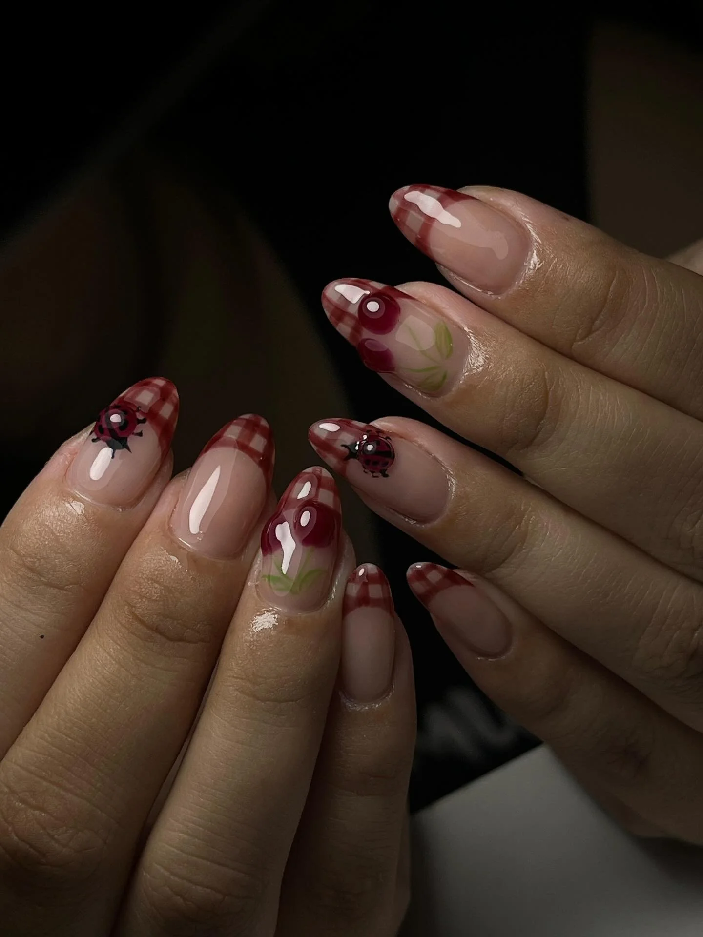 Our nail tech&rsquo;s design vs the inspo 🍒🐞 Got nail inspo? Send it our way and we&rsquo;ll make it happen! BOOK NOW 
.
.
.
#nails #nailart #nailsofinstagram #manicure #nailsoftheday #gelnails #ashari #asharibali #nail #seminyak #naildesign #semin