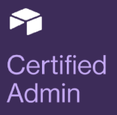 Purple background with a white diploma icon and the text 'Certified Admin' in light purple